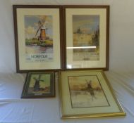 4 windmill illustrations inc 2 watercolours by R A Hayward & Karl Wood