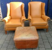 2 arm chairs in faux leather & foot stool (shipping only)