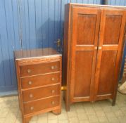 Oak gentleman's wardrobe & a sm chest of drawers