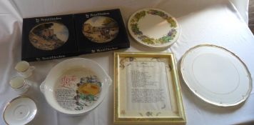 Royal Doulton collectors plates, framed recipe etc