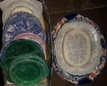 Green glaze dinner plates, lustre plates, meat dishes & other plates