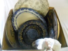 Box of ceramic plates, figure etc