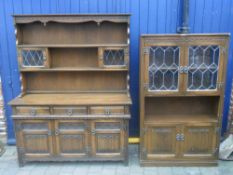 Old Charm dresser with linen fold paneling & matching display cabinet