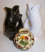 2 Dartmouth gurgling fish jugs & Indian Tree vase