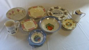 Box of mixed ceramics inc commemorative ware & 2 lg mixing bowls etc