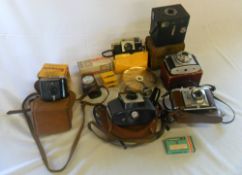 Various old cameras and accessories inc Kodak Baby Brownie etc