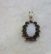 9ct gold sapphire & opal pendant