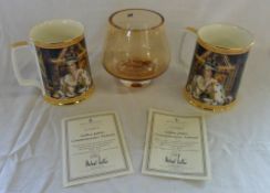 3 Ltd Ed Royal Doulton golden jubilee tankards (2 pictured) & Caithness jubilee vase