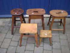 3 old stools & 2 milking stools