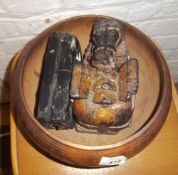 Wooden round fruit bowl, wooden carved horse, etc