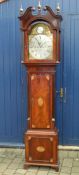 Mah longcase clock by A Samuel, Louth (circa 1800) with silvered dial fluted corners & satinwood