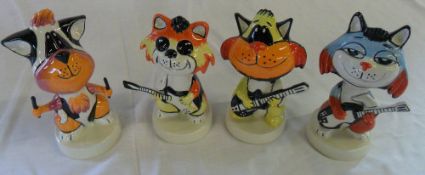4 Lorna Bailey cat figurines with guitars etc