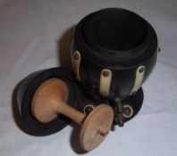 Novelty sewing dispenser in the form of a barrel made in wood and ivory