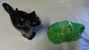 Carltonware cat teapot & Sadler green race car teapot