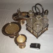 S P cruet set, mini vase, Ronson lighter, etc