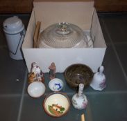 Mixed lot inc large boxed glass cheese cover, Domestic Medicine book, tin flask, large pheasant meat