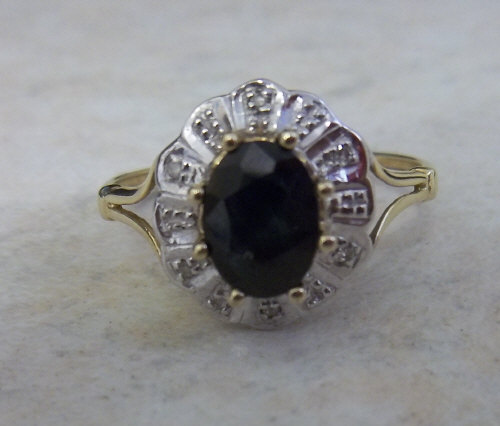 9ct gold sapphire & diamond ring - size approx S 1/2