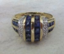 9ct gold sapphire & diamond ring - size approx U