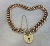 9ct gold curb link bracelet with padlock, wt approx 10g, size approx 8 "