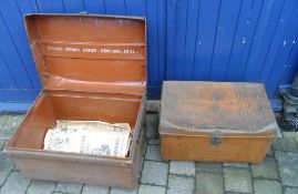 2 tin trunks, one marked 'Sailors Orphan Homes, Newland, Hull'