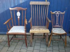 2 Edw salon chairs & comb back windsor chair