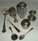 Silver & S P spoons, jars, button hook, etc