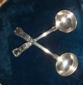 2 silver spoons, wt approx 5.55 ozs, London, poss 1847