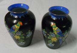 2 Devonware parrot vases