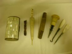 Bone umbrella stanhope 'souvenir of Skegness', wooden stanhope top, sm. mother of pearl inlaid