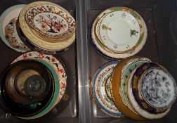 2 boxes of ceramic plates inc Ironstone, Crown Derby Aynsley, etc
