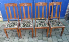 4 Edw high back chairs with art nouveau carving
