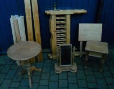 Single pine bed, pine toilet mirror, occasional table, sm table & fold up table