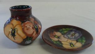 Sm Moorcroft vase and matching sm plate dated '93 on base