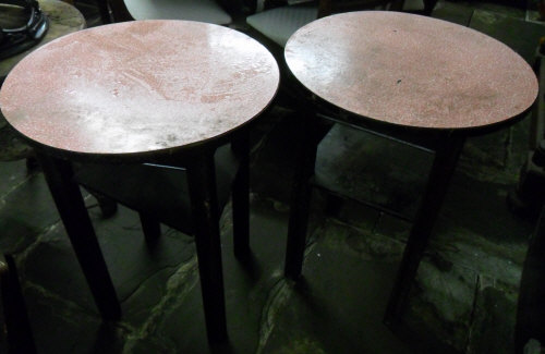 2 round wooden pub tables