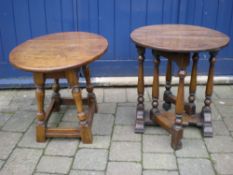 Sm old oak gate leg table & sm oak swivel top drop leaf table.