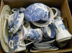 Box of blue and white crockery, some Masons