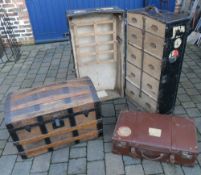 Cabin trunk/wardrobe with Orient Line stickers, wooden treasure chest & leather suitcase