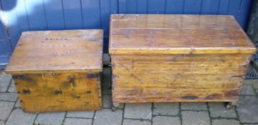 2 old pine boxes one inscribed 'Storer Derby 203'