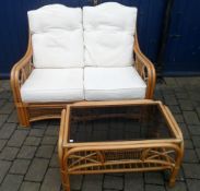Cane conservatory sofa & table