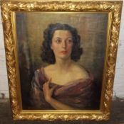 Large oil painting of a lady size by H Collier, size approx 76 x 88 cm