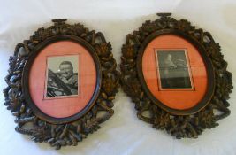 2 Hitler photographs in a pr of carved black forest 3rd Reich frames