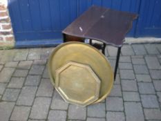 Sm Sutherland table & 2 islamic brass trays