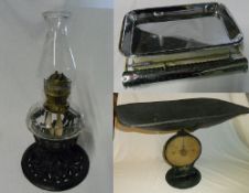 Paraffin lamp, size approx 43 cm, Lg Salter family scale & Krups scales