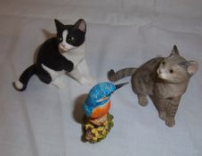 2 Border Fine Arts cat figurines, & BFA Kingfisher, all boxed