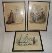 3 framed prints depicting scenes from 'The English Women's Domestic Magazine' by Jules David