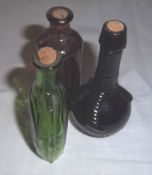 3 sm medicine bottles with stoppers, inc Ball & Claw Bitters, Colsam Johnson 1852, etc