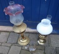 2 brass lamps & glass lamp