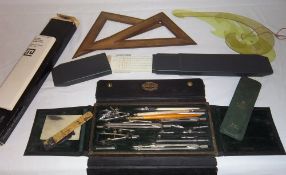 Box of technical drawing instruments, slide rules, etc