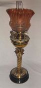 Tall brass paraffin lamp, size approx 65 cm