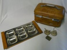 S.P matchbox holder, tourister vanity box, 'Old Ham' hors d'oeuvre's tray & 2 S.P Seba ring stands